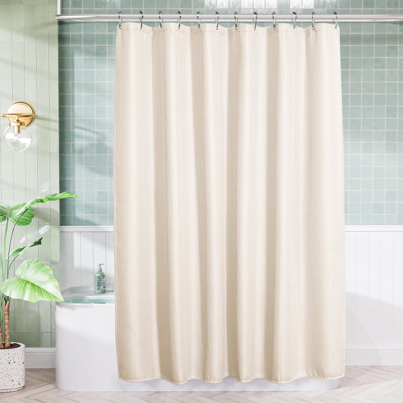AmazerBath Waffle Shower Curtain, Heavy Duty Fabric Shower Curtain with Waffle Weave Hotel Quality Bathroom Curtains, 72 x 72 Inches (Cream Yellow) - Image 4